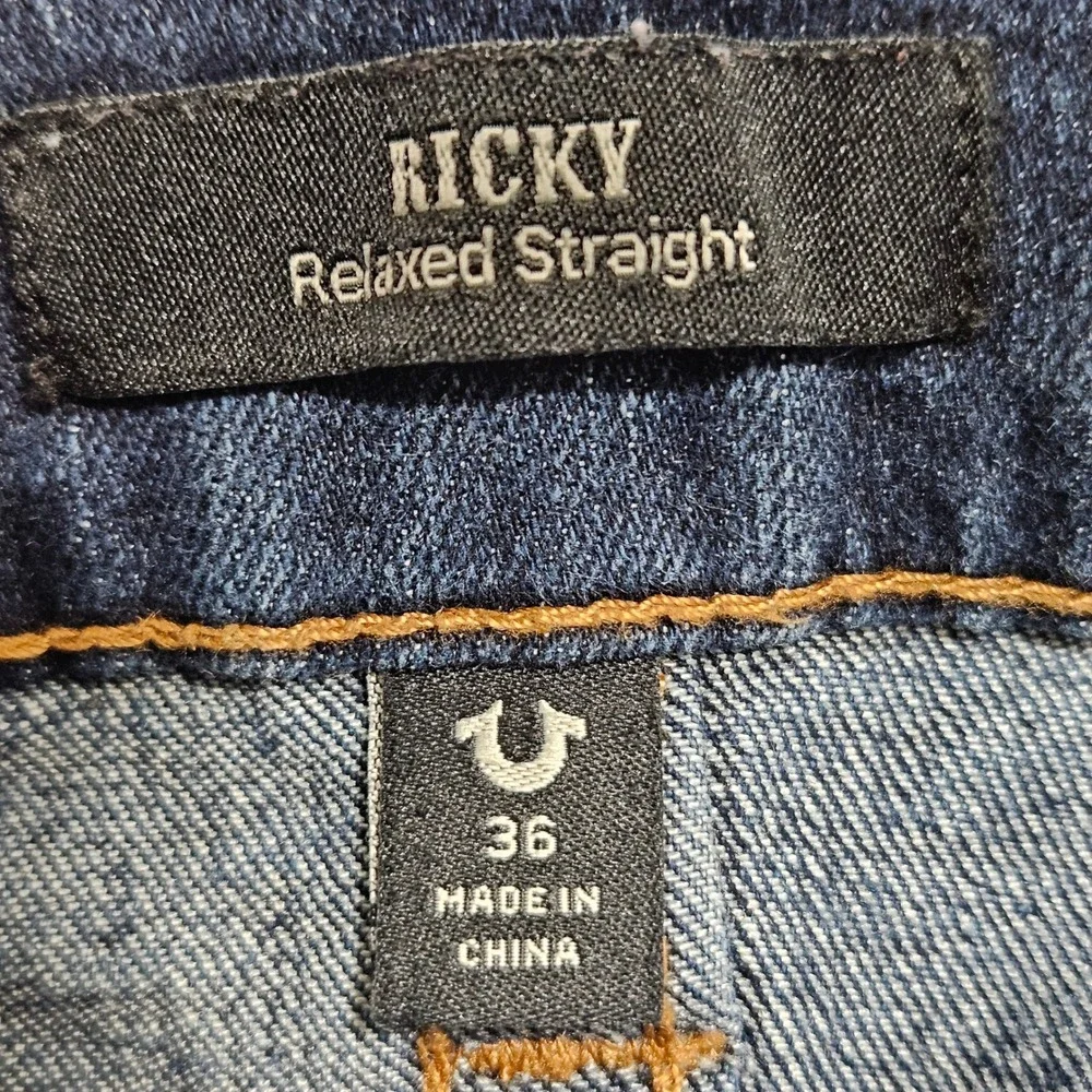 True Religion Ricky Jeans Mens 36 Indigo Blue Relaxed Straight Flap Pockets